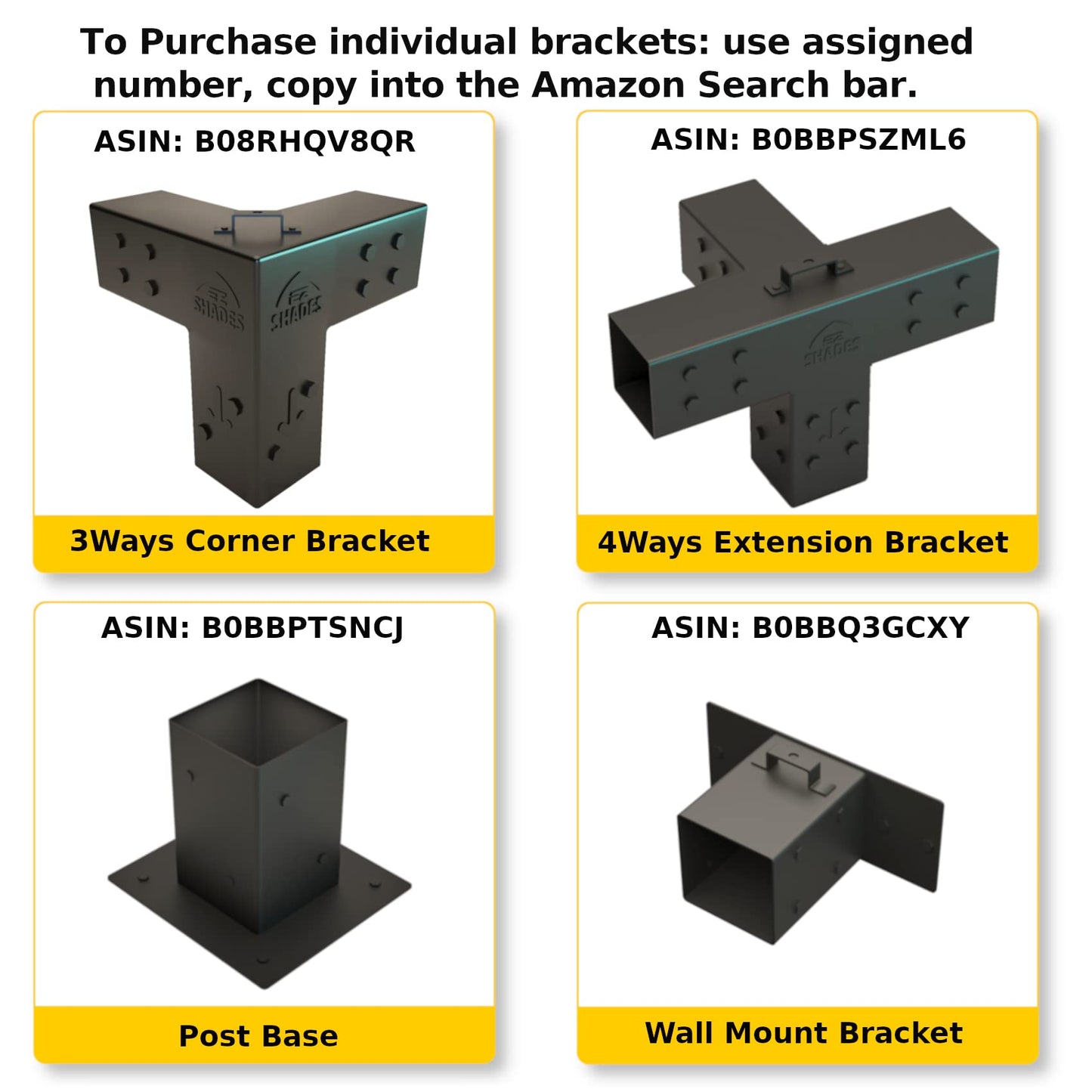 EZ Shades - DIY Pergola DIY Kit for 4x4 Lumber, (4) Black Steel Corners and (4) Post Base,Powder Coated Pergola Hardware with Accessories. (EZFSG2) - WoodArtSupply