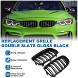 BILLDIO F30 Grille - Front Kidney Grille Double Slats Glossy Black Compatible with 2012-2018 BMW 3 series F30 F31 320i 328i 328d 330e 330i 335i 340i 328i,BMW F30 Black Kidney Grille BILLDIO