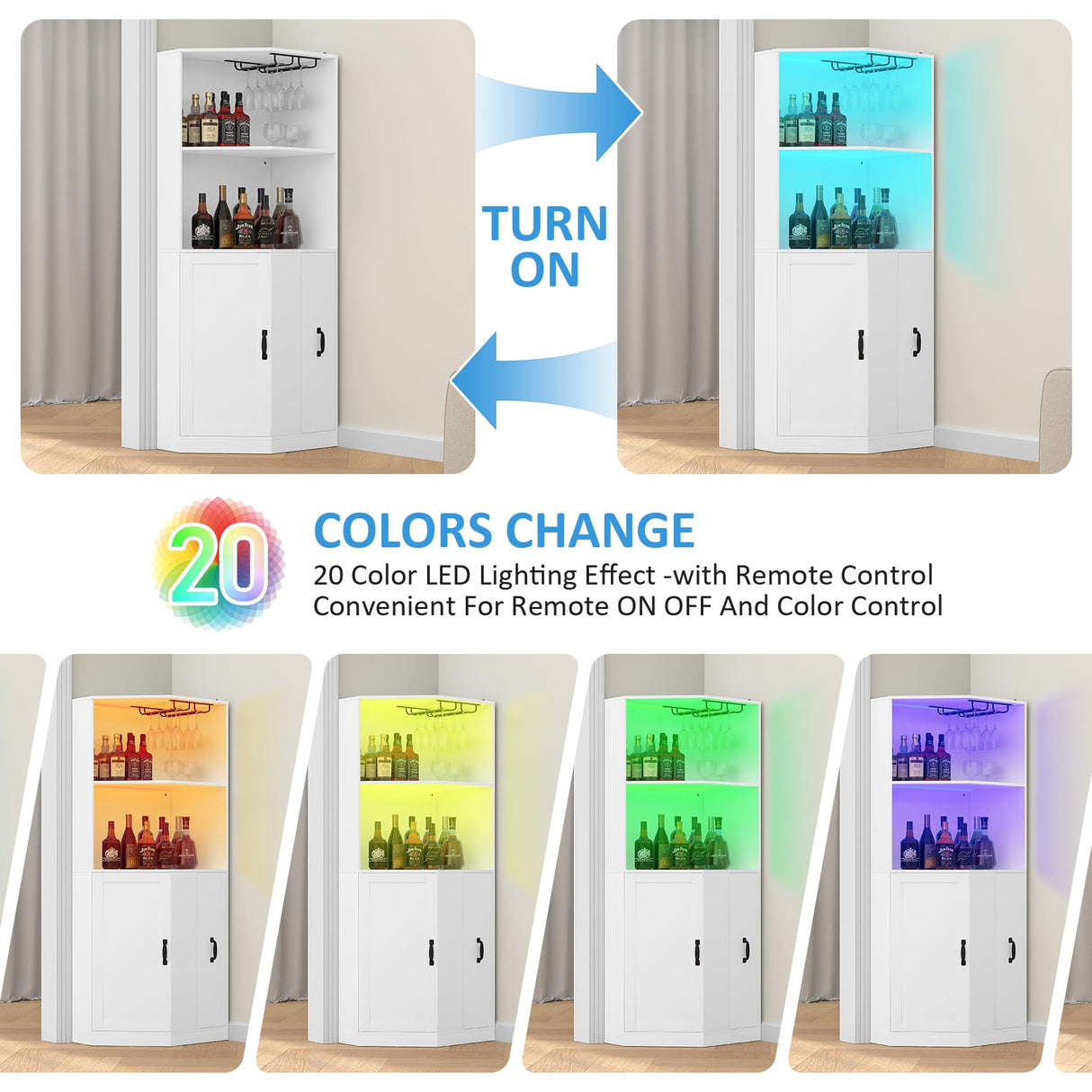 Bigbiglife 71" Corner Bar Cabinet with Power Outlet, Home Bar with LED Light and Glass Holder, Liquor Cabinet Bar Unit with Drawer for Home, Corner Display Cabinet for Living Room, Dining Room Bigbiglife