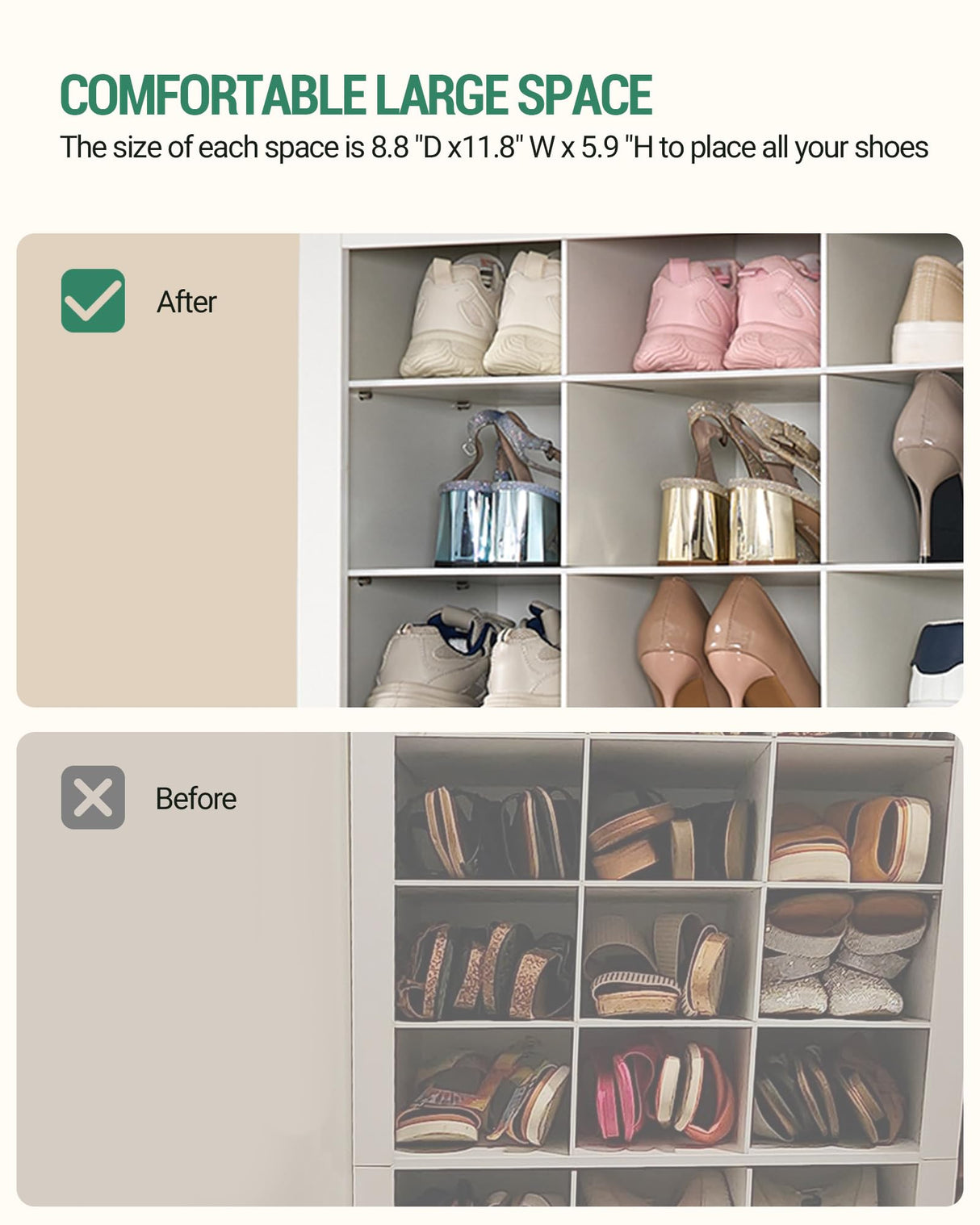 Huaneri Shoe Storage Cabinet with Doors, 30 Pairs Free Standing Closet Organizer, 8.8" Widened Cell Wood Shoe Organizer, 10 Tiers Space Saving Vertical Shoe Rack for Entryway, Bedroom, White SR18903X Hzuaneri