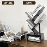 Bamboo 4 Tree Bookshelf Small Bookcase Free Standing Wood Bookcase for Narrow Space Modern Book Storage Rack for Books/Movies/CDs Narrow Display Rack for Living Room Home Office (Black, 4-Tier) Sholramo