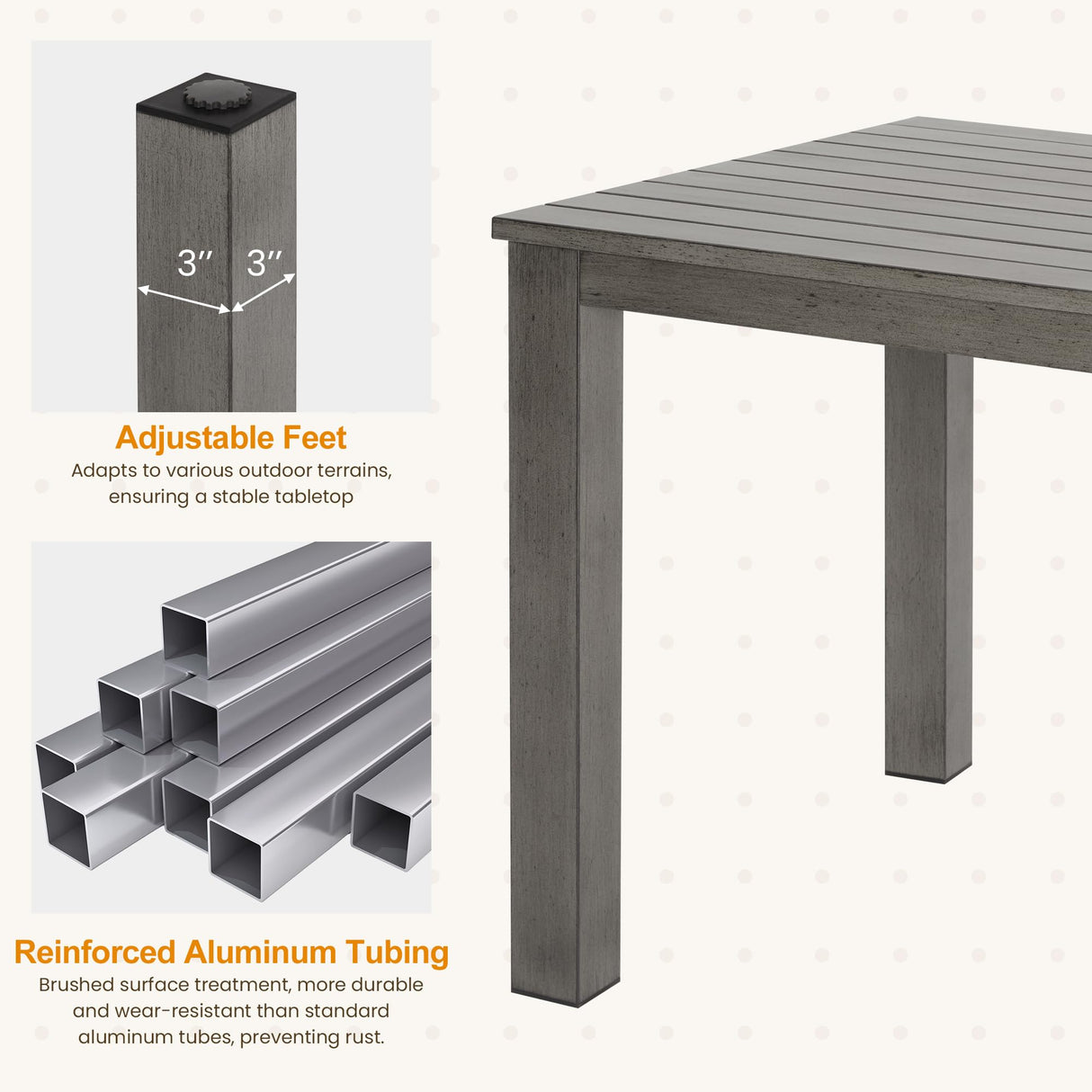 RoyalCraft Aluminum 6 Pieces Patio Dining Sets, Outdoor Dining Table with 4 Chairs and Bench, Outdoor Patio Dining Furniture Set with Removable Cushion for Lawn, Garden, Backyard, Gray RoyalCraft