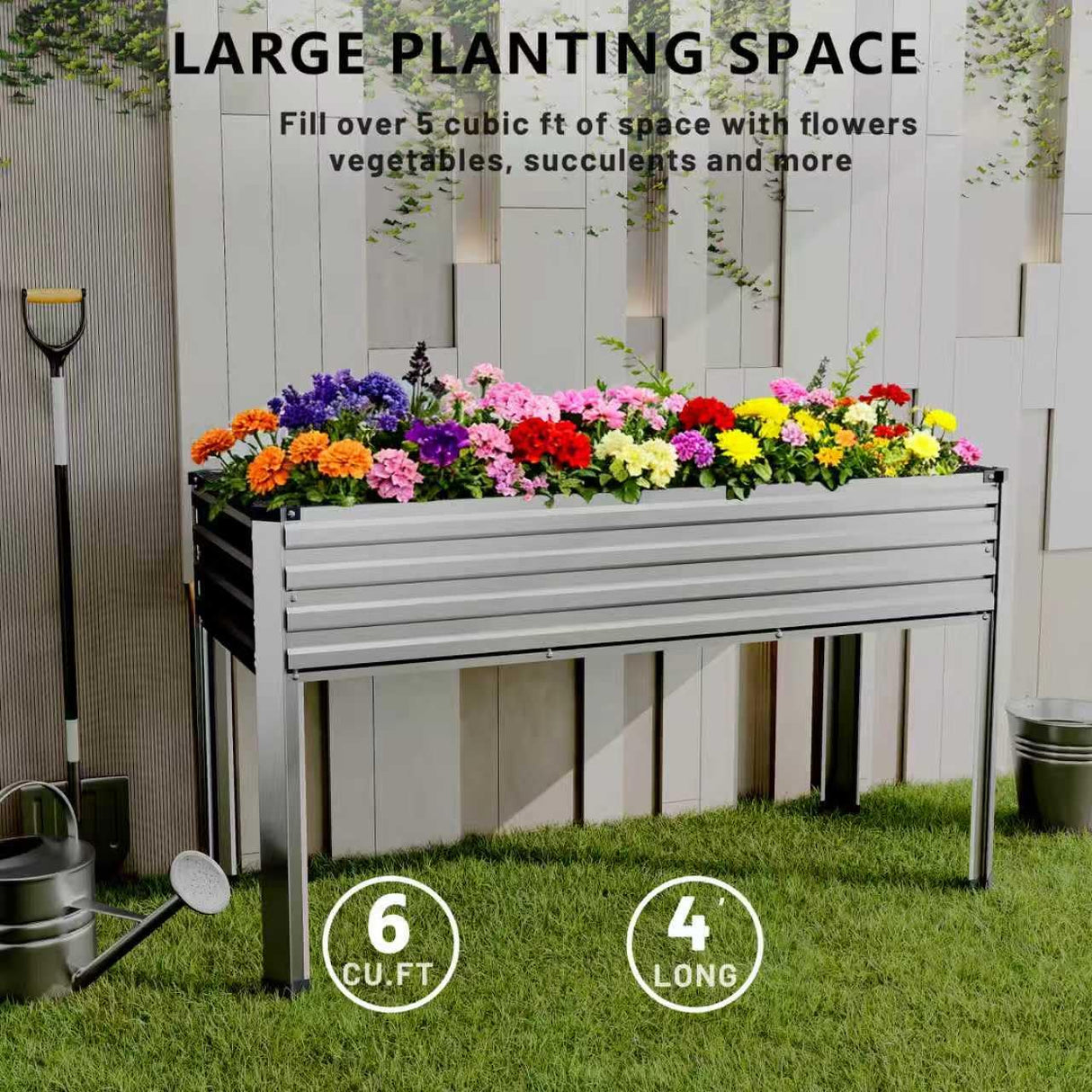 MGNO 2PCS Galvanized Raised Garden Bed Outdoor with Legs,48×18×32in Metal Elevated Raised Planter Box for Backyard, Patio, Balcony, 300lb Capacity,Silver… MGNO