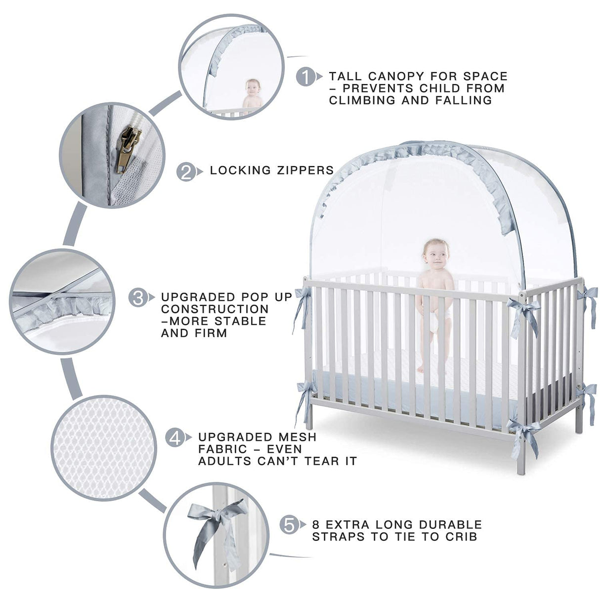 L RUNNZER Baby Crib Tent Crib Net to Keep Baby in, Pop Up Crib Tent Canopy Keep Baby from Climbing Out (55.2" L x 27.6" W x 51.6" H) L RUNNZER