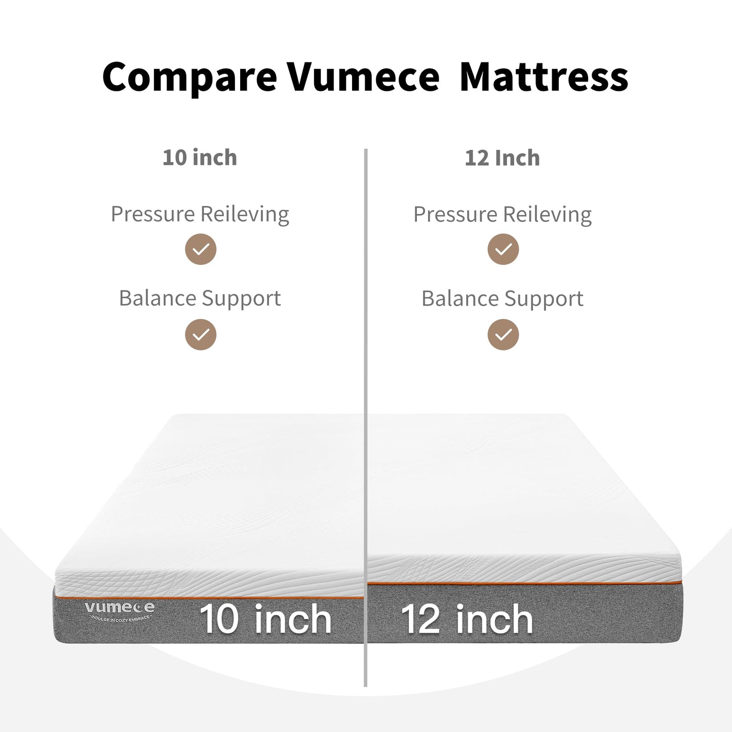 Vumece 12 Inch Queen Mattress Gel Memory Foam Mattress Queen Size Mattress for Cool Sleep & Pressure Relief & Motion Isolating, Queen Mattress in a Box, CertiPUR-US Certified, Medium Firm