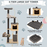 PETSITE 69" Tall Wooden Cat Tree Tower, Modern Cat Activity Center Tree with Sisal Posts & Scratch Board, Condo & Top Perch for Kitchen & Large Cat, Grey PETSITE