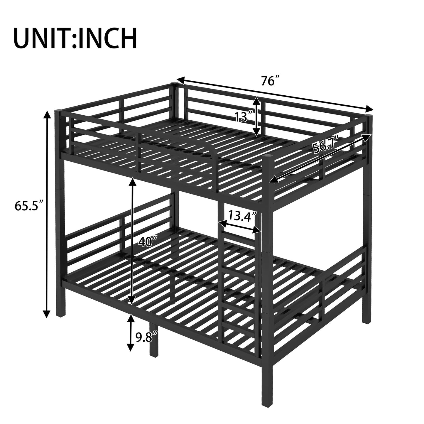 JIJIWANG Metal Full Over Full Bunk Bed for Teens and Adults,Space-Saving/Noise Reduced/No Box Spring Needed, Black