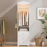 JanflyHome Armoire Wardrobe Closet, Updated White Bedroom Armoires Cabinet with Mirror Door and 3 Drawers, 15.7" W/69.5" H Clothing Storage Cabinet with Hanging Rod & Sensor Light for Bedroom-Right JanflyHome