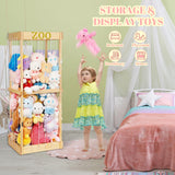 Trycooling Stuffed Animal Zoo Stuffed Animal Storage Wood Plushie Storage Stuffed Animals Zoo Storage Cage with Zoo Pattern Elastic Band for Nursery Play Room Bedroom (Wood) Trycooling