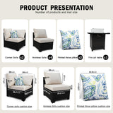 Ophelian 8-Piece Patio Furniture Rattan Wicker Outdoor Set Sectional Sofa with 28" Gas Fire Pit Table and Cushions, Conversation Set for Backyard, Patio, Garden, Brown/Beige Ophelian