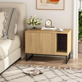 Cat Litter Box Enclosure, Fluted Hidden Litter Box Furniture with Scratch Pad and Metal Legs, Modern Enclosed Cat Cabinet, 31.5 x 17.7 x 21.7 Inches Indoor Pet House for Living Room, Washroom, Natural FiveWillowise