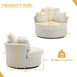 Swivel Barrel Chair, Modern Fabric Oversized 360 Degree Club Accent Arm Chairs, Single Round Living Room Sofa Chair w/ 3 Pillows for Nursery, Bedroom, Reading, Office, Ivory JEEOHEY