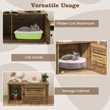 Giantex Cat Litter Box Enclosure - Litter Box Hidden Furniture with Louvered Door, Front Entry, Storage Cabinet, Farmhouse Wooden Cat Washroom Pet House Coffee Table, Fit Most of Litter Box, Brown Giantex