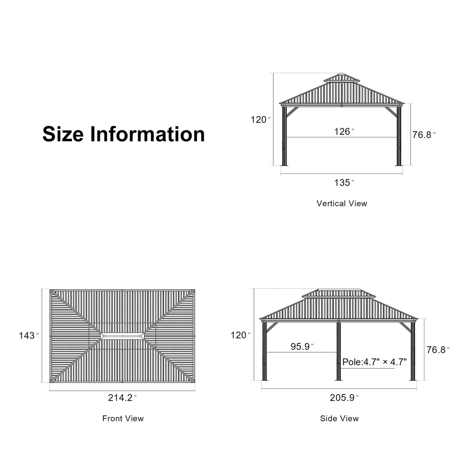 PURPLE LEAF 12' X 18' Outdoor Hardtop Gazebo for Patio Galvanized Steel Double Roof Permanent Canopy Teak Finish Coated Aluminum Frame Pavilion Gazebo with Netting and 36 Solar String Light - WoodArtSupply