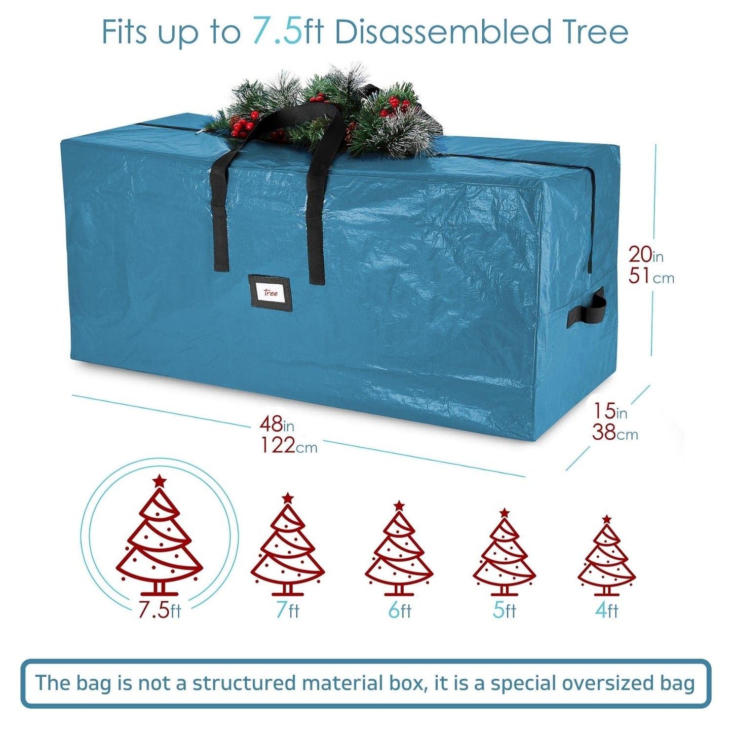 Hearth & Harbor Christmas Tree Storage Bag – Waterproof Christmas Tree Storage Box – Waterproof Christmas Tree Bag With Reinforced Handles & Dual Zipper – PE Plastic – 7.5 ft. – Pack of 1