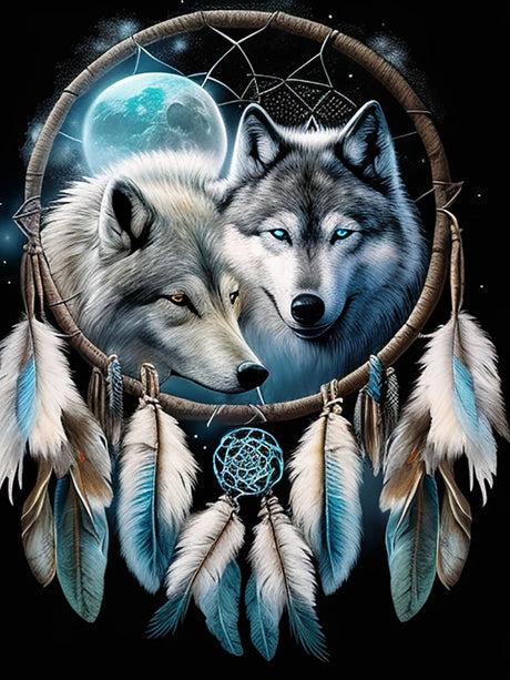 Pavemlo 5D Diamond Art Kits for Adults Dreamcatcher Wolf, Full Drill Diamond Art Animals Pictures Paint with Diamonds, DIY Cross Stitch Jewel Art Rhinestone Craft for Home Wall Decor 12x16 in Pavemlo