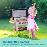 OOOK Wooden Play Barbecue Toy Grill, Kids Grill Playset with Play Food and Grilling Tools, Play Kitchen Accessories for Toddlers Boys Girls Age 3+ OOOK