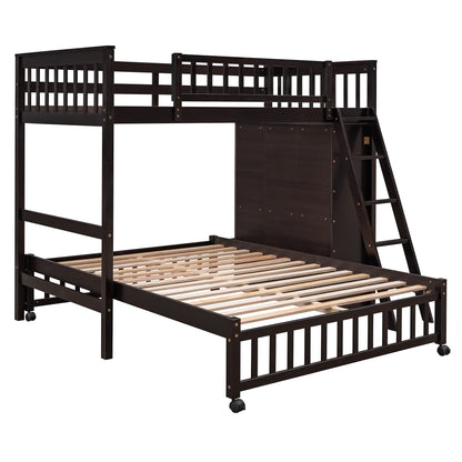 Harper & Bright Designs Twin Over Full Bunk Bed with Storage and Removable Lower Bed in Espresso - WoodArtSupply