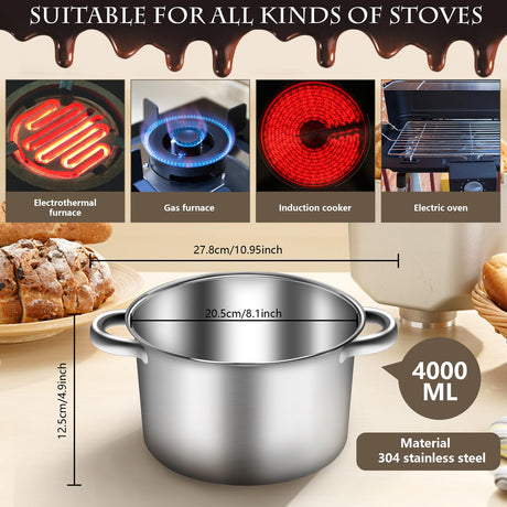 Artcome 304 Stainless Steel Double Boiler Set - 2.6QT Melting Bowl with Scale and Handle - 4.2QT Dual-Handle Pot - Stackable Water Bath Melting Pot Set for Butter, Chocolate, Wax, Sugar, Candle Artcome