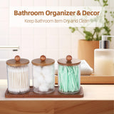Tbestmax Qtip Holder with Vanity Tray, Clear Bathroom Containers Dispenser for Storage Cotton Swab/Ball/Pad Holder Wood Lids Tbestmax
