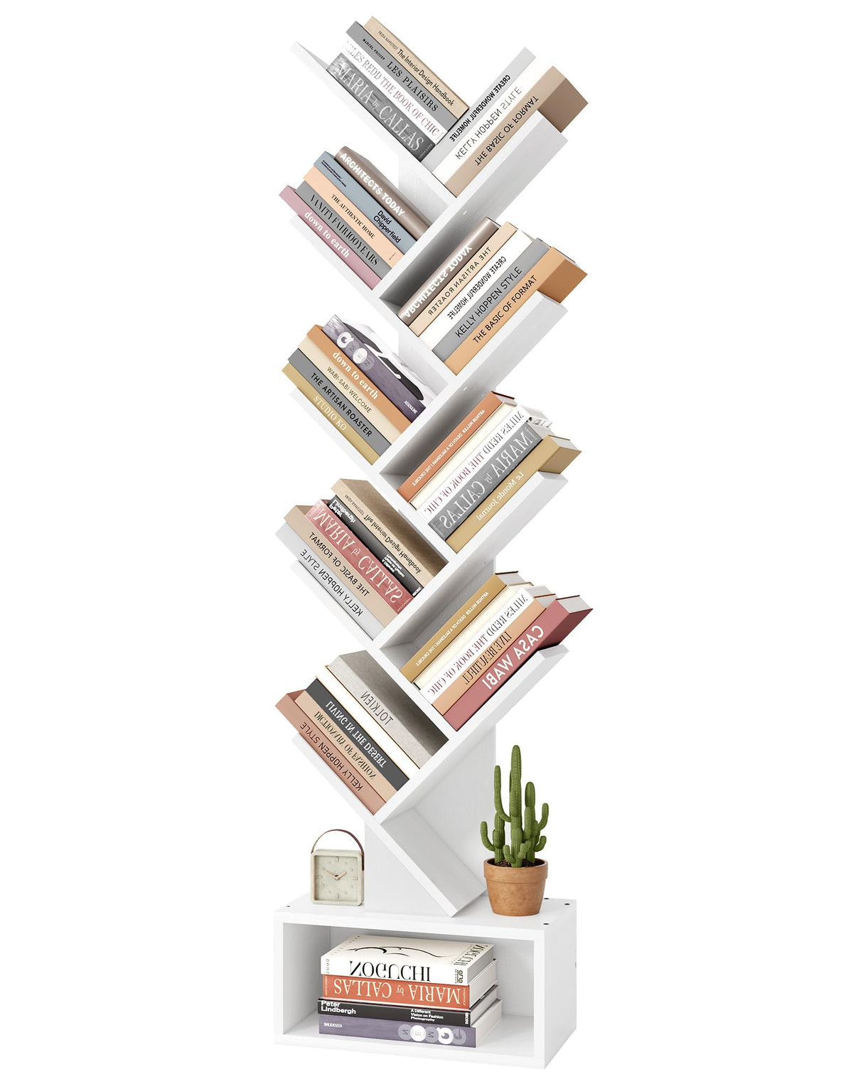 Hoctieon 9 Tier Tree Bookshelf, Tall Bookcase with Drawer, Wood Book Shelf, Modern Floor Standing Bookshelves, Book Organizer Shelves for Bedroom, Living Room, Home Office, White Hoctieon