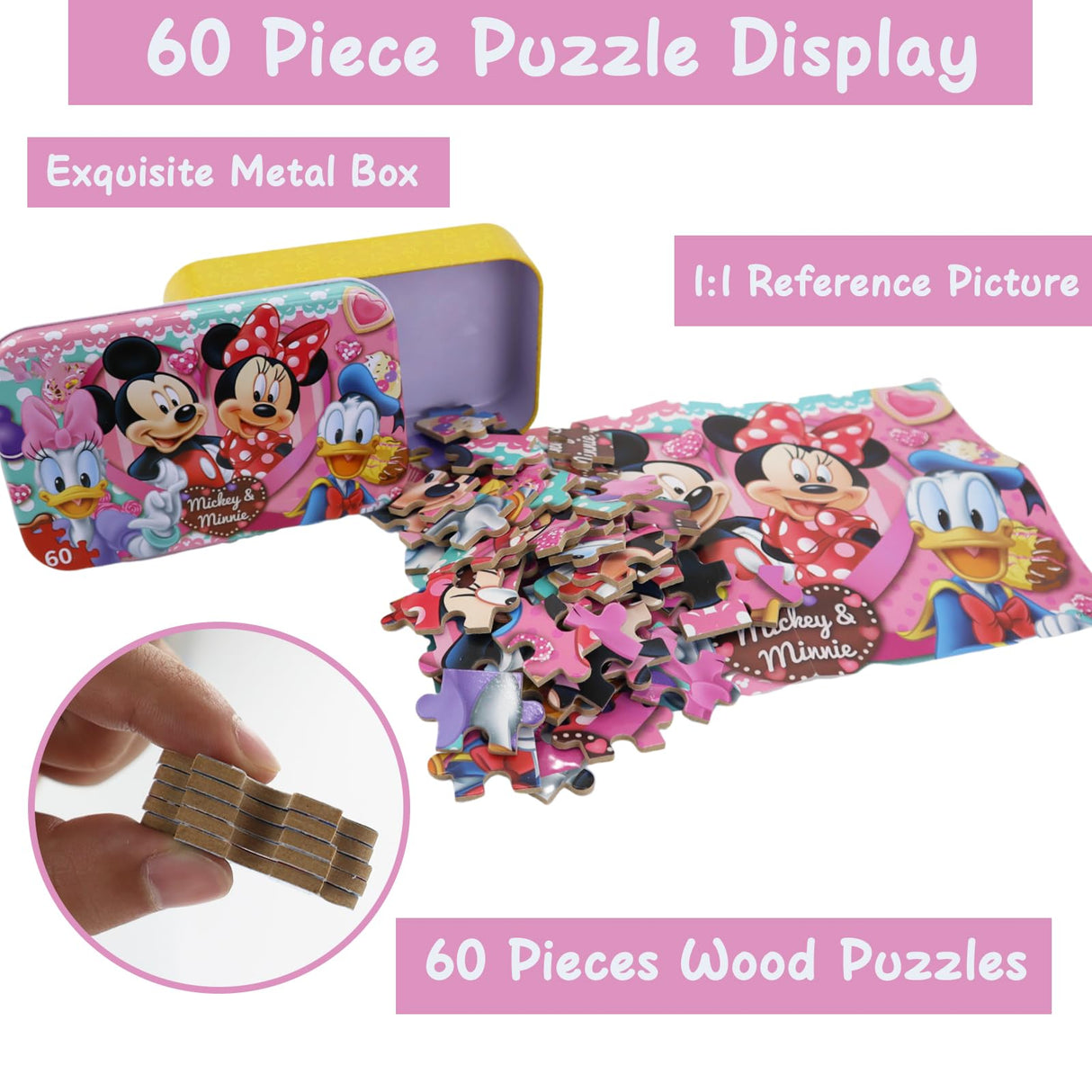 Mickey Mouse Puzzles for Kids Ages 4-8 60 Pieces Puzzles for Kids Ages 3-5 Minnie Mickey Puzzle for Girls and Boys Toys Jigsaw Puzzles in a Metal Box Educational Puzzles (Minnie Mickey 0686) doovide
