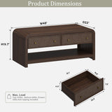 Oak&Sparrow 48'' Boho Coffee Table, Thickened Arc-Shaped Design with Rattan Drawer, Oak Table for Living Room