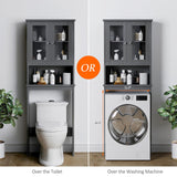 Meilocar Over The Toilet Storage Cabinet, Bathroom Storage Cabinet Over Toilet, Space Saver with 2 Tempered Glass Doors, Grey Meilocar