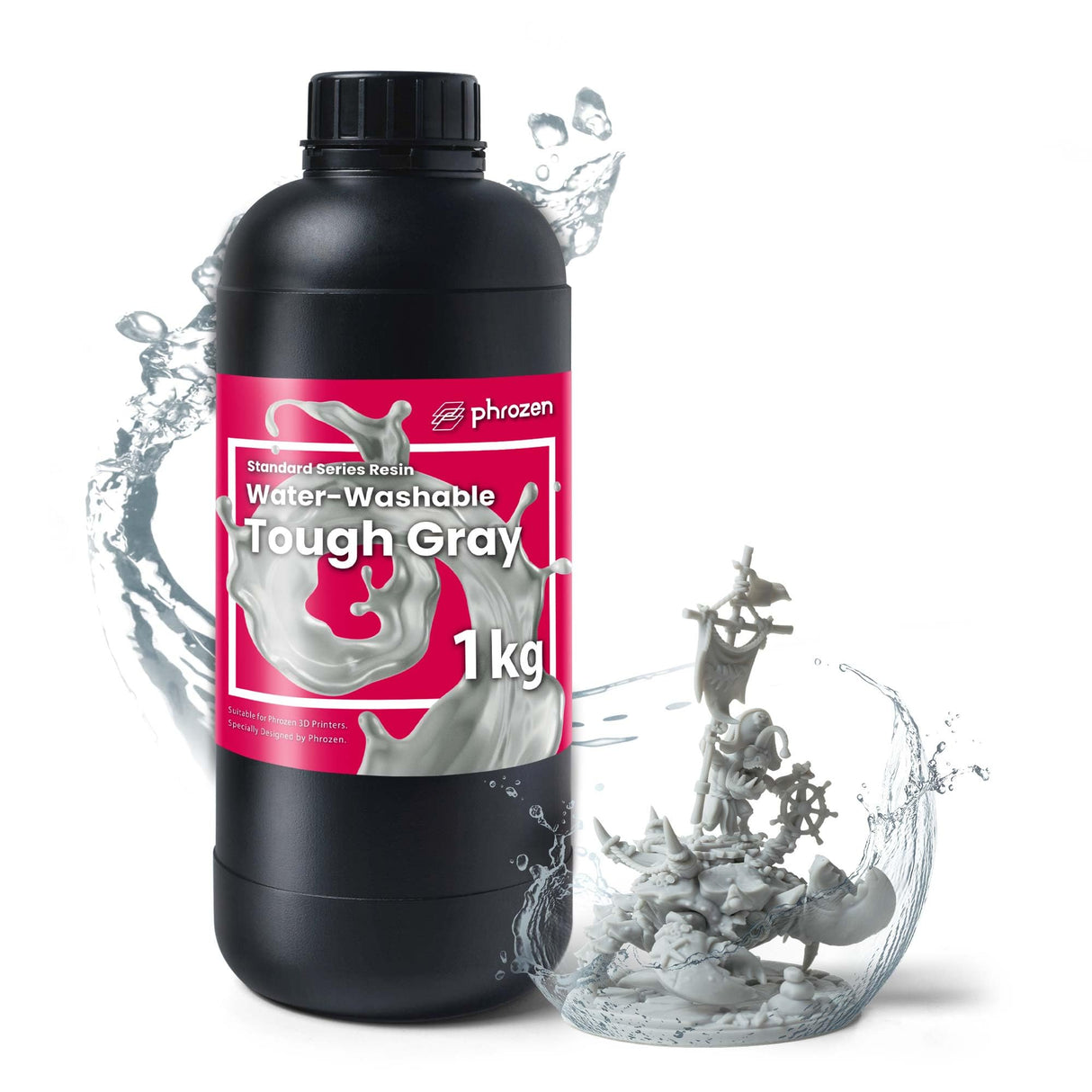 phrozen 3D Printer Water-Washable Rapid Resin [Tough Gray], 405nm LCD UV-Curing Photopolymer Resin, Strong Impact Resistance, High Flexibility, Low Odor, Non-Brittle, Easy to Clean and Cure (1KG) phrozen