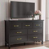 LYNSOM Black Dresser for Bedroom, 7 Drawer Dresser with Metal Handles, Modern Wood Chest of Drawers for Living Room, Entryway and Hallway LYNSOM
