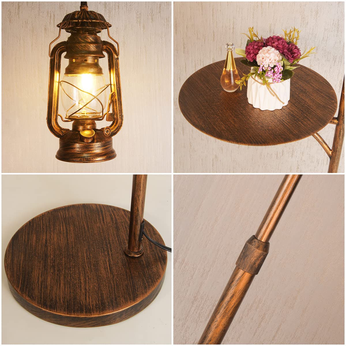 beaysyty Farmhouse Adjustable Floor Lamps with Tray Lantern Tall Standing lamp for Bedroom Home Decor for Office Cafe Den Living Room Bedroom, On/Off Foot Switch and Brushed Rustic (Red Copper) beaysyty