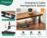 AODK 55 Inch Electric Standing Desk with 3 Drawers, Brown, Height Adjustable Desk with Power Outlets & LED Lights, Stand Up Desk with Monitor Shelf, Sit Stand Desk Computer Workstation AODK