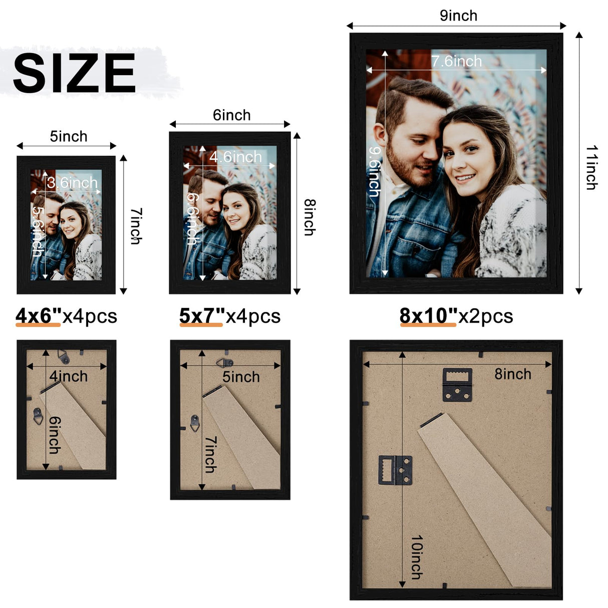 Vittanly 10 Pack Picture Frames Collage Wall Decor, Gallery Wall Frame Set for Wall or Tabletop Display, Multi Sizes with Two 8x10, Four 5x7, and Four 4x6 Photo Frames, Black Vittanly