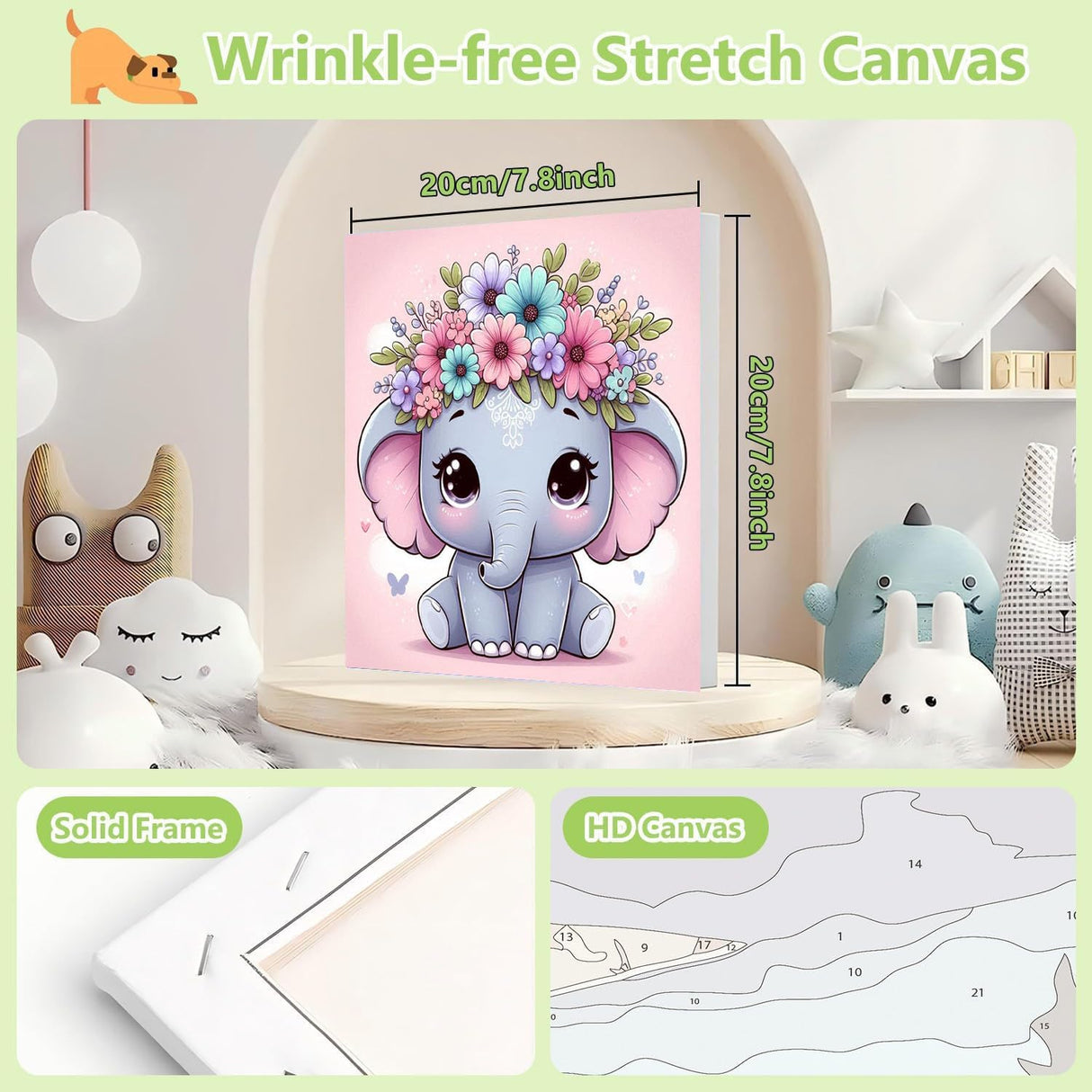 cviokrdu Elephants Paint by Numbers Kit for Kids with Frame - Wooden Easel, Animals Paint by Numbers for Kids Ages 4 8 12, Easy Acrylic Oil Painting Kits for Home Wall Decoration 8x8 inch cviokrdu