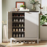 Maupvit 5-Tier Shoe Cabinet with Fluted Doors, Farmhouse Storage Cabinet with Adjustable Shelves, Wooden Shoe Rack Organizer Cabinet for Entryway, Foyer, Hallway, Living Room, White Maupvit