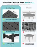 SERWALL Outdoor Coffee Table, HDPE Patio Coffee Table for Outside, Rectangle, Black SERWALL