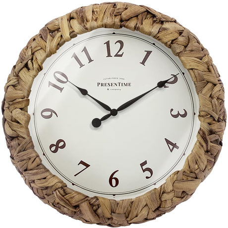 Presentime & Co. Farmhouse Series, Rustic Woven Clock, 12.6 inch, Natural Woven Water Hyacinth/Sea Grass. Wall Sculpture, Wall Art and Timepiece for Home Decoration/Wall Decoration/Farmhouse Décor Presentime