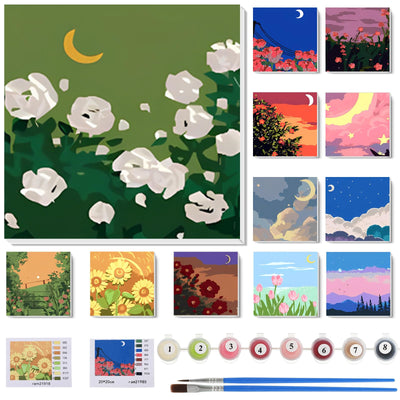 Nezyo 12 Sets Paint by Numbers Kit with Frame for Adult Beginners, Paint by Number DIY Acrylic Painting Canvas for Painting Party, Classroom Activity Birthday Gift, 8 x 8 Inch