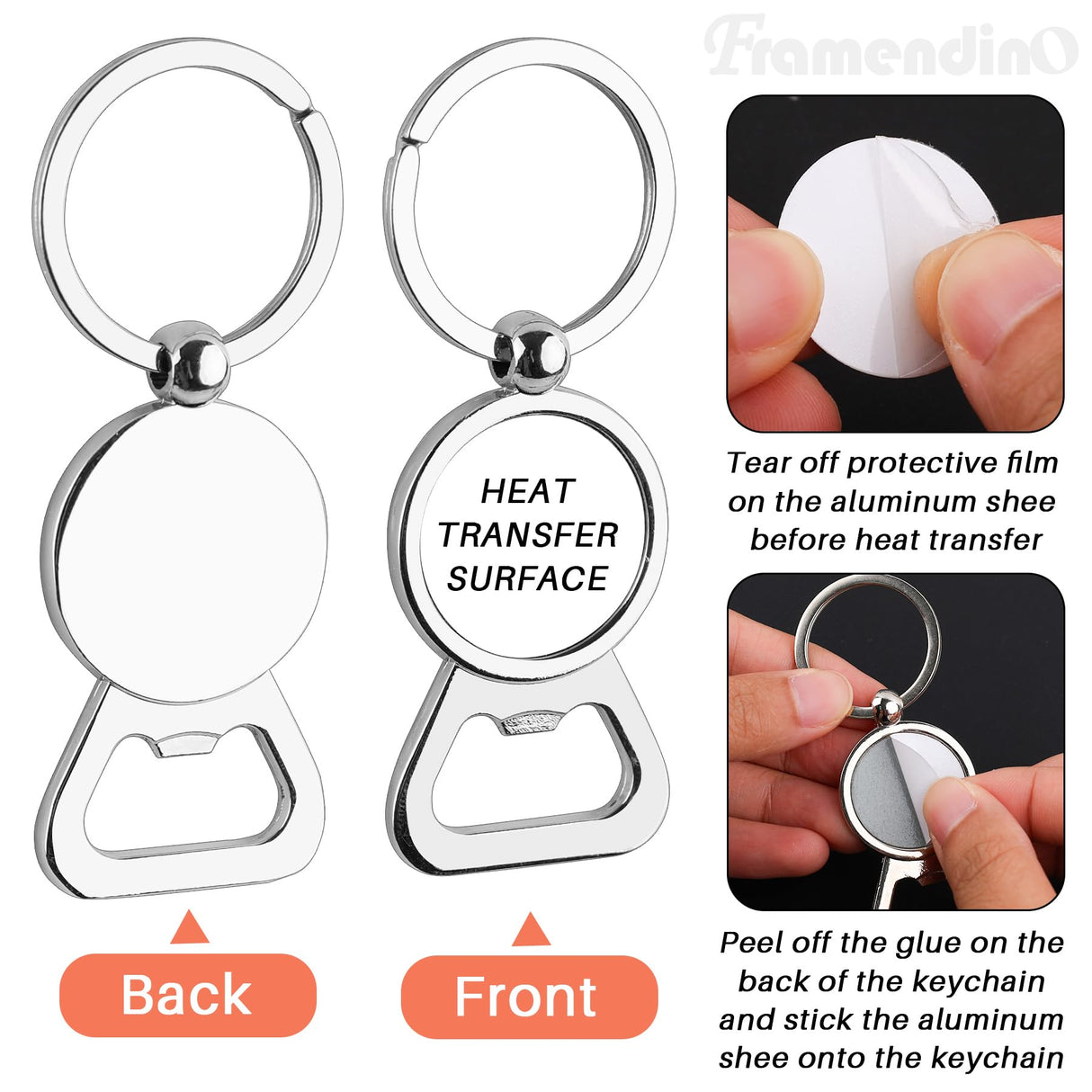 Framendino, 10 Pack Sublimation Blanks Keychains Bottle Opener Blank Key Rings Aluminum Heat Transfer Rectangle Sublimation Keychains Framendino