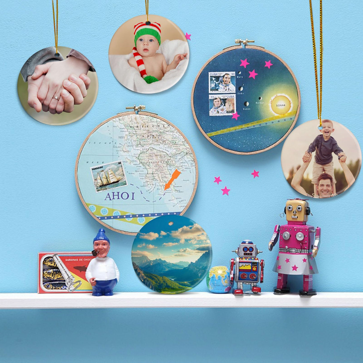 Sublimation Ceramic Ornaments Sublimation Ornament Blanks Bulk Ceramic Discs Ornament for Heat Press Printing White Round Porcelain Ornament Personalized Xmas Tree Ornament (White-12PC) AMONE