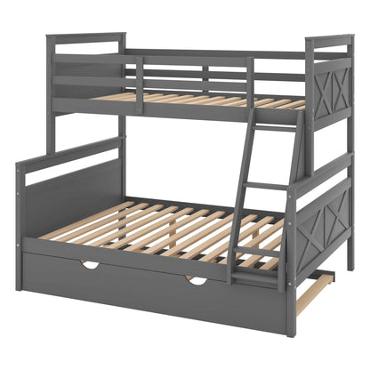 Acosure Twin Over Full Bunk Bed with Ladder and Twin Size Trundle,Bedroom Wood Bed Frame W/Safety Full-Length Guardrail,No Box Spring Required,for Kids Teens Girls Boys,Gray