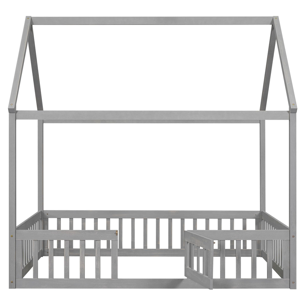 Harper & Bright Designs Grey Wash Full Montessori House Bed with Fence and Door for Kids Harper & Bright Designs