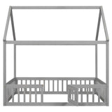 Harper & Bright Designs Grey Wash Full Montessori House Bed with Fence and Door for Kids Harper & Bright Designs