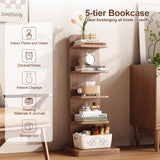 WoodsWhisper Narrow Bookshelf Ladder Bookshelf 5 Shelf Bookcase, Mid Century Modern Bookcase with Freestanding Display Shelves,Anti-tip Device and Thickened Base for Small Space,Living Room, Office WoodsWhisper