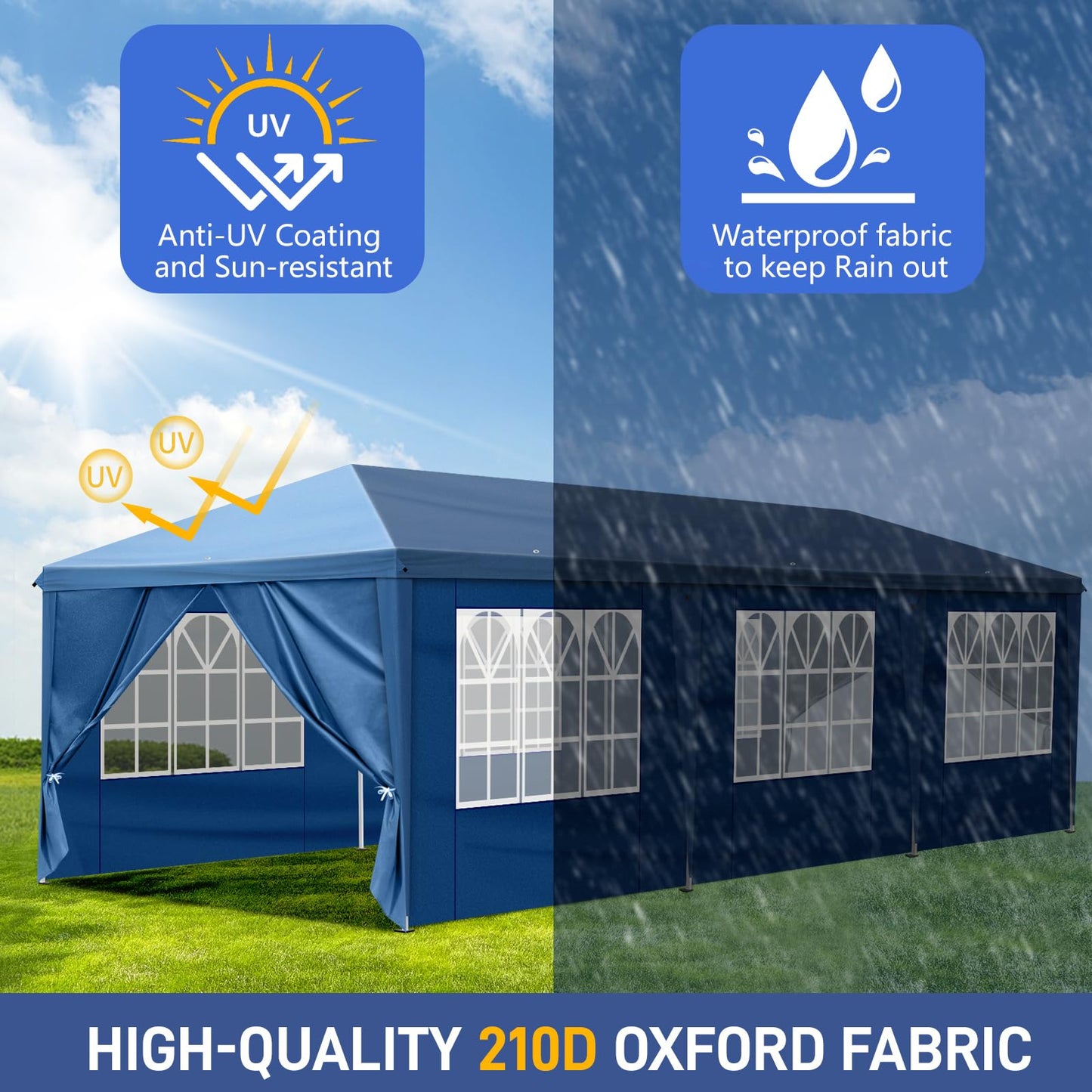 Outvita 10x30ft Ez Pop Up Canopy, Portable Instant Canopy Tent with 8 SideWalls for Outdoor Events, Party, Wedding, Birthday,Graduation Blue - WoodArtSupply