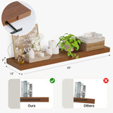 Heimlove 12 Inch Deep Floating Shelves, 55 x 12 inches Long Wall Shelf, Large Extra Display Shelf & Storage Shelf, Rustic Wood Wall Shelves for Fireplace Mantel, Set of 1(Walnut) Heimlove