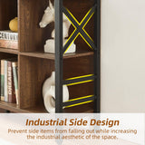 HOMBAZAAR Cube Storage Organizer Shelf, Industrial Horizontal Bookshelf with 8 Cube Storage, Rustic Low Cube Bookshelf with 3 Shelves, Short Wide Bookcase for Office,Living Room,Apartment,Brown HOMBAZAAR