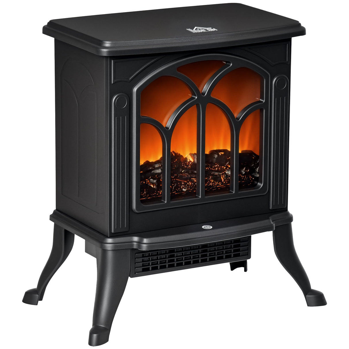 HOMCOM 17" Freestanding Electric Fireplace Stove, Fire Place Heater with Realistic Logs and Flame Effect and Overheat Protection, 750W/1500W, Black HOMCOM