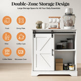 Panana Sliding Barn Door Buffet Sideboard Storage Cabinet Coffee Bar Kitchen Farmhouse Style (White) Panana