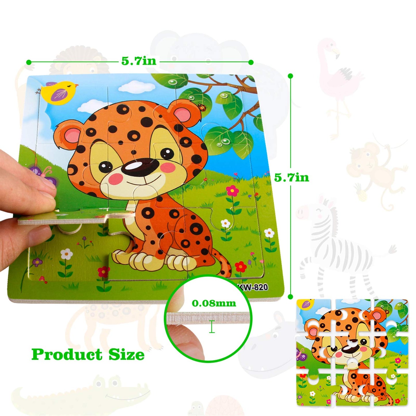 NASHRIO Wooden Puzzles for Toddlers 2-5 Years Old(Set of 6), 9 Pieces Preschool Educational and Learning Animal Jigsaw Puzzle Toy Gift Set for Boys and Girls